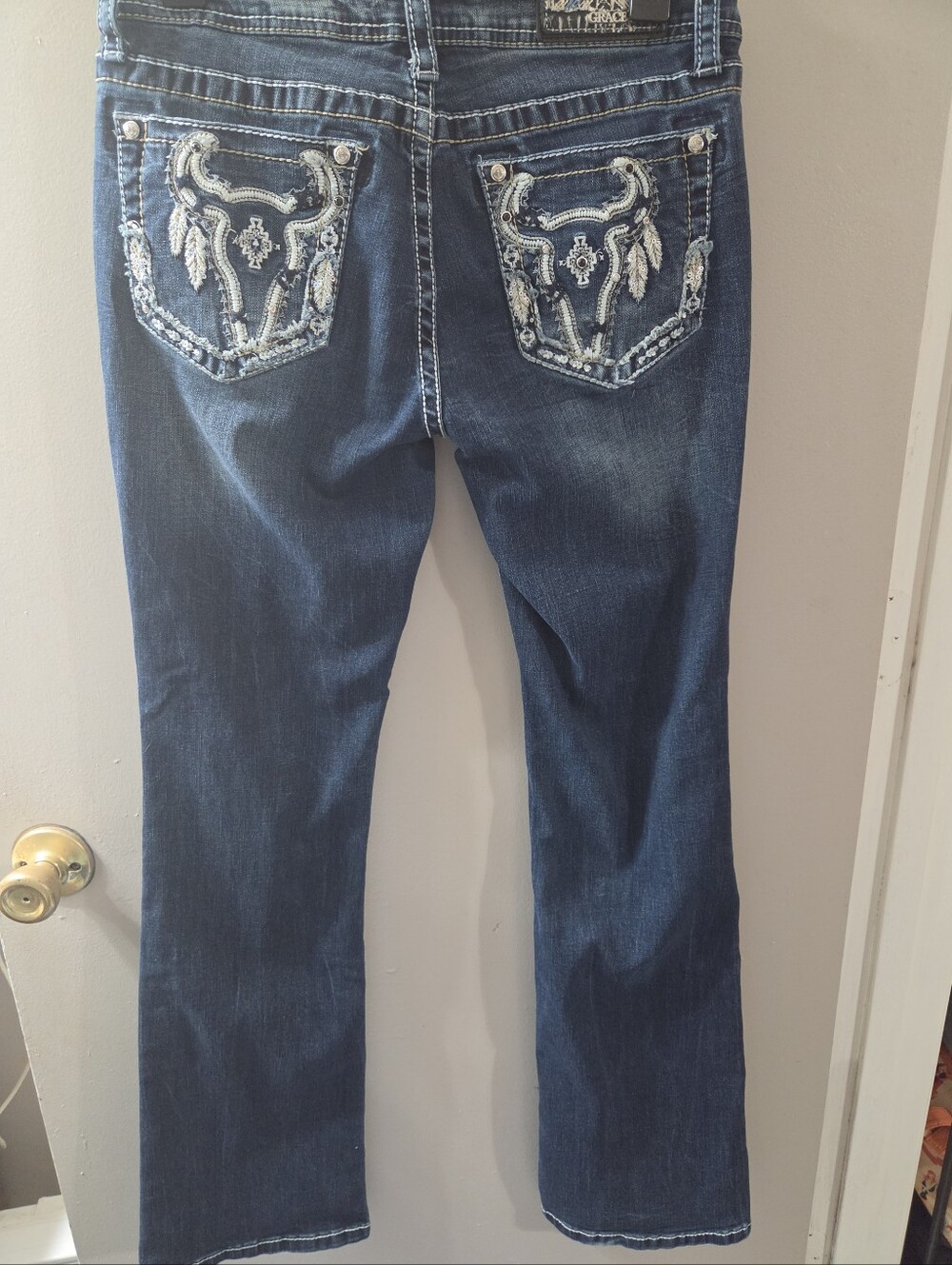 Grace In L A Chic Embellished Pockets In Dark Blue Women's Jeans. Sz 27x31